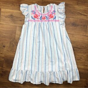 August Sky Striped Cotton Dress Embroidered